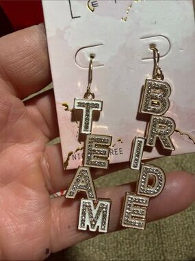 Leith Gold and White 'TEAM' and 'BRIDE' Dangle Earrings